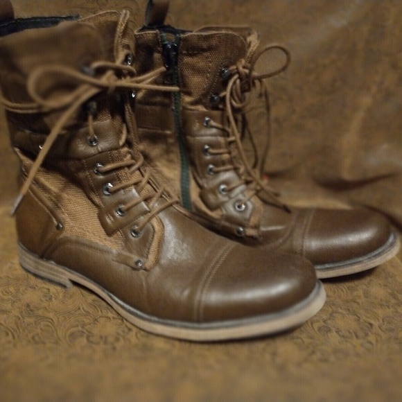 Combat Brown Leather and Canvas Boots, Jump J-75 Deploy, Lace-up zipper Size 10 - Picture 1 of 5